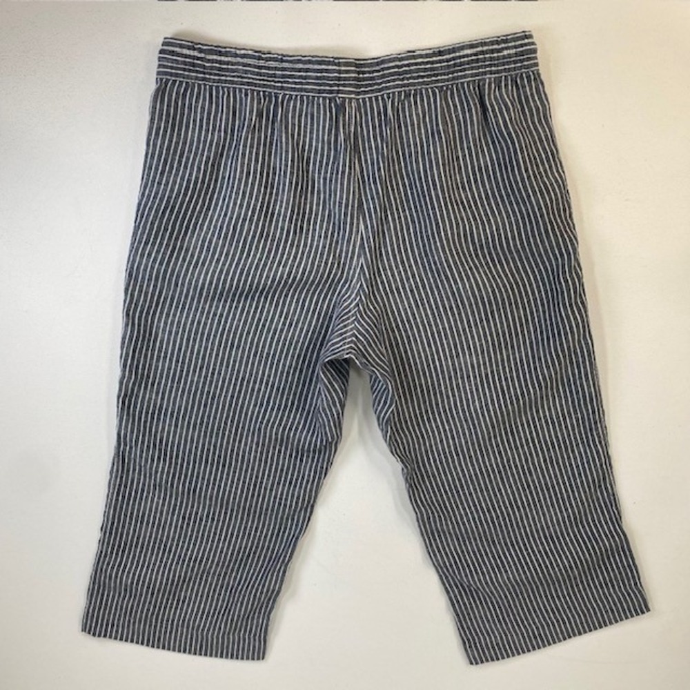 L.L.Bean Women's Linen Striped Cropped Wide Leg Pants Blue White Size 16 - Picture 6 of 9